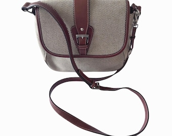 Etienne Aigner Vintage Silver Tone Twill Leather Crossbody Shoulder Bag