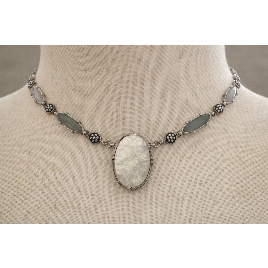VINTAGE Sterling Silver 925 Carved Mother of Pearl & Aventurine ...