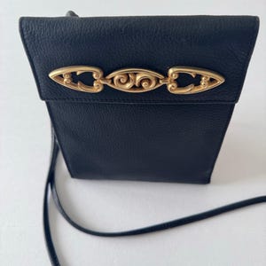 Brighton One World Crossbody Bag Women Black Leather Gold Scroll Hardware image 2