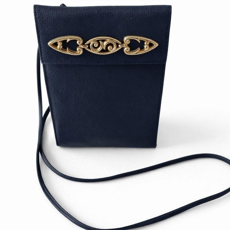 Brighton One World Crossbody Bag Women Black Leather Gold Scroll Hardware image 1