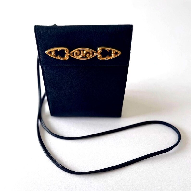 Brighton One World Crossbody Bag Women Black Leather Gold Scroll Hardware image 11