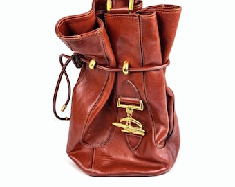 Vintage TEXIER France Large Leather Bucket Backpack & Matching Pouch – Cognac