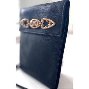 Brighton One World Crossbody Bag Women Black Leather Gold Scroll Hardware image 10