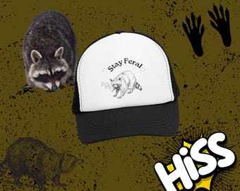 Gorra de camionero de malla de mapache Stay Feral, sombrero de animal salvaje