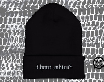 Funny 'I Have Rabies' Embroidered Cuffed Beanie - Alternative Style