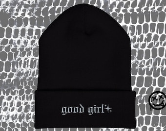 Embroidered Cuffed Beanie: 'Good Girl' Winter Hat