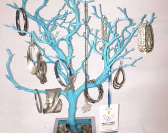 19" Aqua Blue Jewelry Tree Accessory holder / Jewelry Organizer