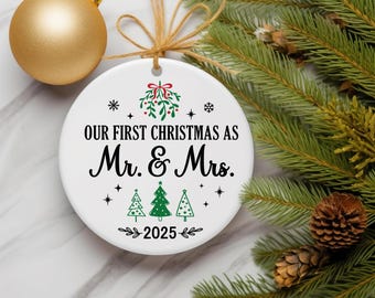 Mr & Mrs Ornament, Wedding Gift, Personalized First Christmas Keepsake, Our 1st Christmas Mr And Mrs Ornament, Housewarming Mr and Mrs Idea