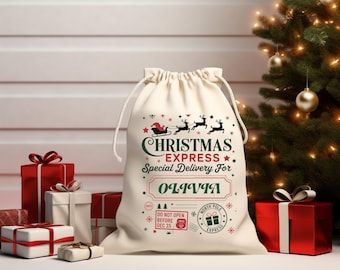 Personalized Santa Sack, Christmas Family Santa Bag, Stocking Sack with Name, Christmas Gift Bag , Holiday Gift Bag, Santa for Kids