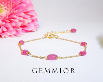 Natural Pink Sapphire Bracelet, Dainty 18K Gold Sapphire Bracelet: Minimalist Sterling Silver Sapphire Jewelry, September Birthstone Jewelry