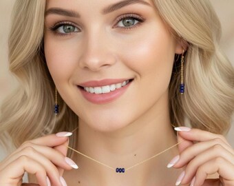 スターリングシルバー サファイアネックレス、マッチングブレスレット 