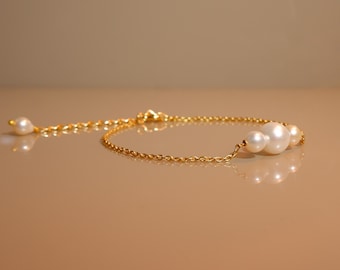 18K vergulde sterlingzilveren parelarmband: minimalistische bruidssieraden