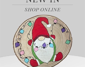 Hand-Painted Christmas Gnome Wood Slice with Lights | Rustic Holiday Decor