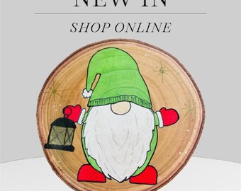Hand-Painted Lantern Gnome Wood Slice – Scandinavian Christmas Decor