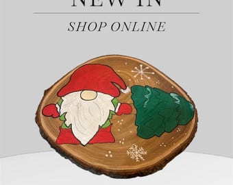 Hand-Painted Christmas Gnome Wood Slice | Rustic Holiday Decor