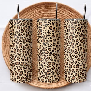 Brunt leopardmönster 590 ml mugg i PNG PDF | Neutral gepard sömlös smal muggdesign | Sublimering digital nedladdning