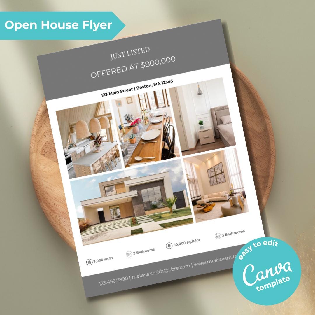Open House Flyer Template: Real Estate Marketing, Editable Canva Design ...