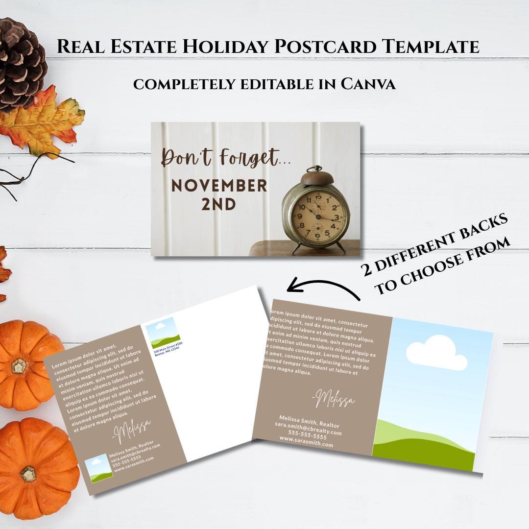 Real Estate Postcard Time Change Reminder Template: Canva Realtor ...
