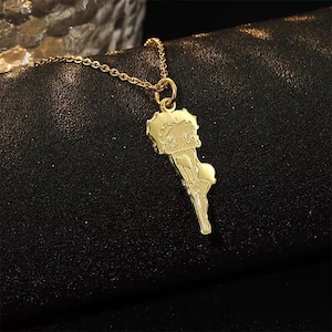 Custom Betty Boop Pendant Necklace – Gold Plated Cartoon Charm, Retro Style Jewelry for Women