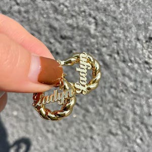Custom Kids Name Hoop Earrings – 18mm Gold Plated Personalized Baby & Toddler Hoops, Small Name Earrings for Girls