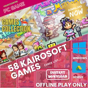 May include: Promotional image for a PC game collection. The image features the text "GAMES COLLECTION" and "58 KAIROSOFT GAMES." Pixelated game characters and the words "DOWNLOAD NOW" are also visible. The image promotes offline play.