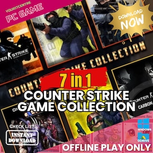 May include: A promotional image for a PC game collection. The image features the text "7 in 1 Counter Strike Game Collection" in large, bold letters. The background includes various game screenshots and the words "Instant Download" and "Offline Play Only".