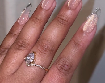 Gilded Glass Nails with Rhinestone Accent - Handmade Reusable Luxury Press on Nails