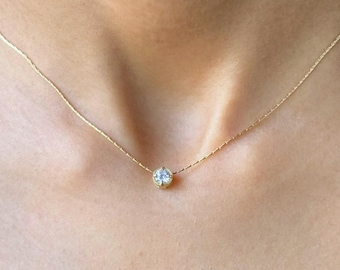 18K Gold Solitaire Pendant Necklace By Feel Amara • Dainty Minimalist Necklace • Layering Necklace For Women • Gift For Her