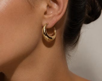 Chunky Gold Hoop Earrings By Feel Amara • Gold Plated Waterproof Tapered Hoops • Minimal Statement Jewelry • Gift For Her