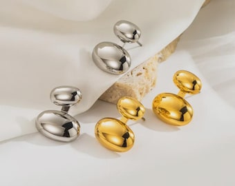 18K Gold Capsule Stud Earrings By Feel Amara • Chunky Statement Studs • Waterproof Hypoallergenic Earrings • Everyday Gold Earrings