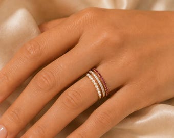Birthstone Stackable Ring By Feel Amara • Gold Pavé Eternity Ring • Personalized Birth Month Ring • Dainty Stacking Band