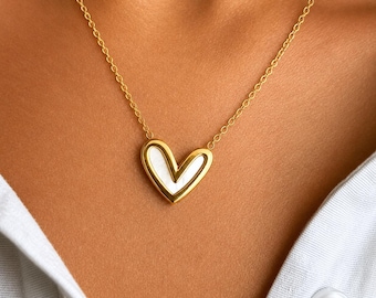 Shell Heart Pendant Necklace By Feel Amara • Waterproof Gold Plated • Beachy Everyday Necklace • Birthday Gift For Her