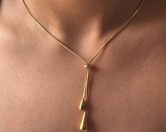 Gold Lariat Necklace By Feel Amara • Adjustable Drop Necklace • Minimalist Dainty Necklace • Layering Jewelry • Gift For Her