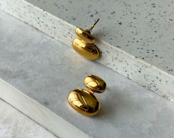 18K Gold Dual Curve Earrings By Feel Amara • Chunky Statement Earrings • Elegant Everyday Earrings • Gold Jewelry • Gift For Her