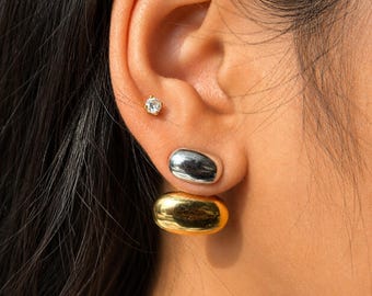 Two Tone Dome Stud Earrings By Feel Amara • Gold Silver Earrings • Chunky Bold Studs • Modern Minimal Jewelry • Gift For Her