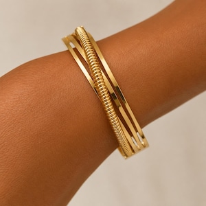 Chunky Ribbed Wide Bangle By Feel Amara • 18K Gold Plated Waterproof Cuff • Stackable Bangle Bracelet • Bold Gold Jewelry • Gift For Her