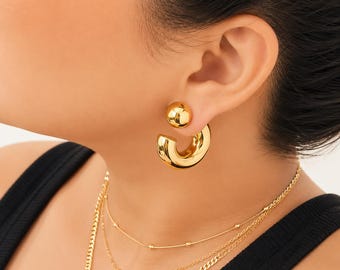 18K Gold C-Shape Hoop Earrings By Feel Amara • Waterproof Hypoallergenic • Everyday Hoops • Gift For Her
