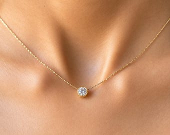 18K Gold Solitaire Pendant Necklace By Feel Amara • Waterproof Hypoallergenic • Everyday Minimalist Necklace • Gift For Her
