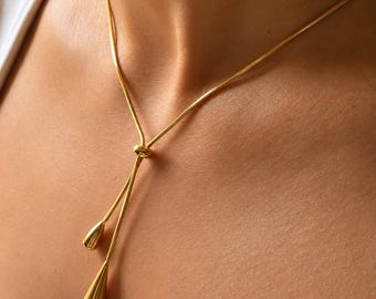 Gold Lariat Necklace By Feel Amara • Adjustable Drop Necklace • Minimalist Dainty Necklace • Layering Jewelry • Gift For Her