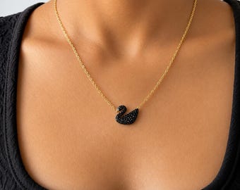 Black Swan Pendant Necklace By Feel Amara • Waterproof Enamel Pendant • Statement Everyday Necklace • Gift For Her