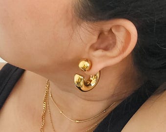 18K Gold C-Shape Hoop Earrings By Feel Amara • Waterproof Minimalist Earrings • Chunky Gold Hoops • Everyday Earrings • Gift For Her