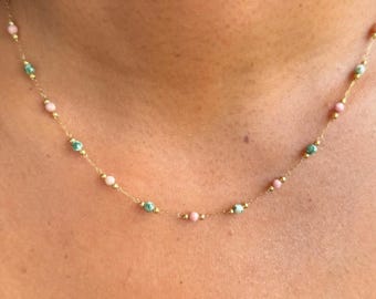 18K Gold Beaded Pearl Necklace By Feel Amara • Dainty Layering Chain • Minimalist Everyday Jewelry • Christmas Gift For Her