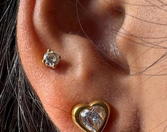 Gold Heart Stud Earrings By Feel Amara • CZ Heart Earrings • Dainty Minimalist Earrings • Cute Gold Earrings • Gift For Her