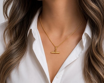 Bar Toggle Necklace By Feel Amara • Minimalist Gold T-Bar Pendant • Waterproof Stainless Steel • Hypoallergenic • Gift For Her