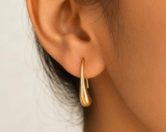 Chunky Gold Droplet Earrings By Feel Amara • Modern Sculptural Hook Earrings • Minimalist Gold Earrings • Everyday Jewelry • Christmas Gift