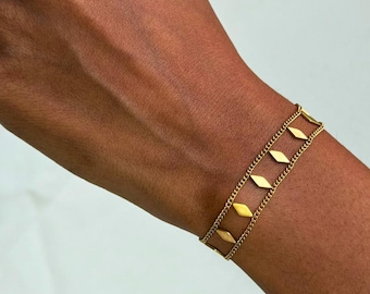 18K Gold Rhombus Chain Bracelet By Feel Amara • Waterproof Minimalist Bracelet • Dainty Gold Bracelet • Everyday Jewelry • Gift For Her