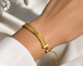 Gold Multi Strand Snake Chain Bracelet By Feel Amara • 18K Gold Plated Waterproof Bracelet • Layered Everyday Jewelry • Gift For Her