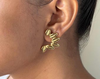 Gold Leaf Fan Stud Earrings By Feel Amara • 18K Gold Plated Earrings • Dainty Floral Earrings • Everyday Minimalist Jewelry • Gift For Her