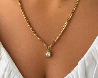 18K Gold Zirconia Pendant Necklace By Feel Amara • Waterproof CZ Pendant • Bridesmaid Gift • Sparkle Necklace For Her