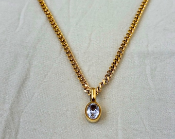 18K Gold Zirconia Pendant Necklace By Feel Amara • Bezel Set Stone Necklace • Elegant Gold Necklace • Dainty CZ Jewelry • Gift For Her